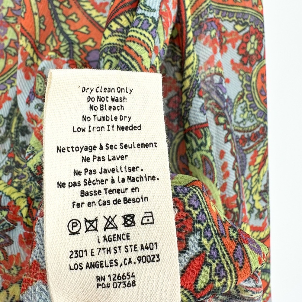 L'agence Pixie Bohemian Long Sleeve Paisley Print Crepe De Chine Blouse - Picture 10 of 13